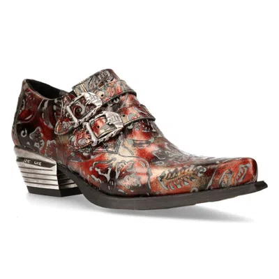 New Rock Embossed Black/red Leather Buckled Shoes-7960-s5