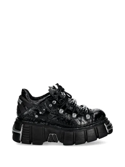 New Rock Embossed Lace-up Sneakers In Black