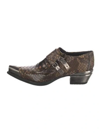 Pre-owned New Rock Embossed Leather Patterned Boots In Brown