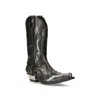 New Rock Flame Accented Black/silver Leather Biker Cowboy Boots- M-7921-s3 In Black