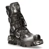 New Rock Silver Cross Black Leather Biker Boots-407-s1 In Black
