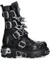New Rock Flame-skull Chain Boots In Black