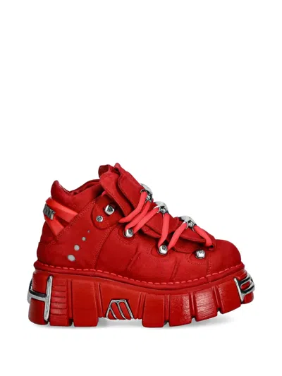 New Rock Lace-up Hardware Sneakers In Red