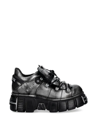 New Rock Lace-up Lug-sole Trainers In Gray