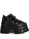 New Rock 106-s29 Tower Shoes Metallic Black Leather Biker Punk Gothic Boots In Black
