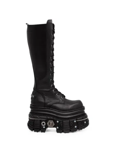 New Rock Lace-up Platform Boots In Black