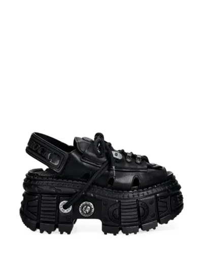 New Rock Lace-up Platform Sandals In Black