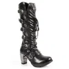New Rock Ladies Black Buckle Laced Knee-high Boots- Tr004-s1 In Black