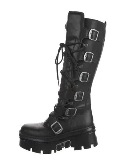 Pre-owned New Rock Leather Combat Boots In Black