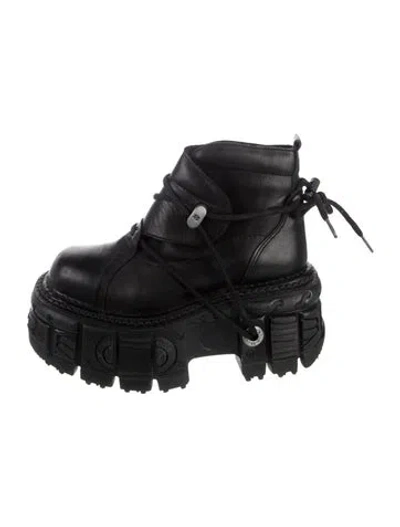 Pre-owned New Rock Leather Combat Boots In Black