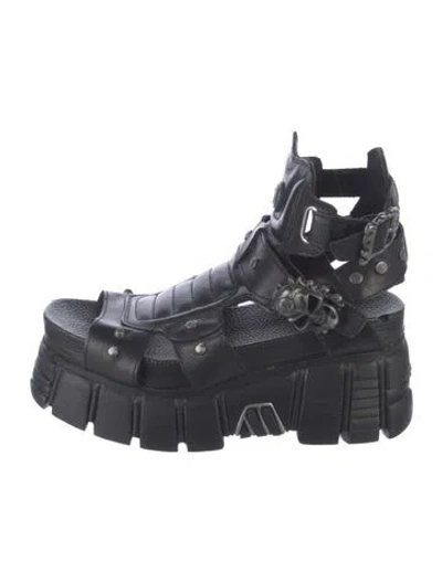 Pre-owned New Rock Leather Gladiator Sandals In Black
