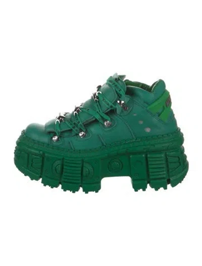 Pre-owned New Rock Leather Hiking Boots In Green
