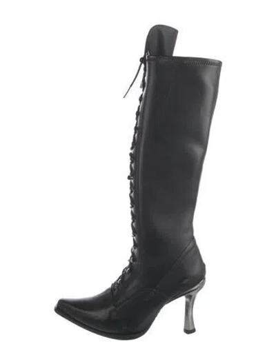 Pre-owned New Rock Leather Lace-up Boots In Black