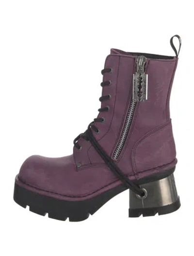 Pre-owned New Rock Leather Lace-up Boots In Purple
