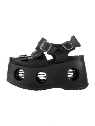 Pre-owned New Rock Leather Studded Accents Sandals In Black