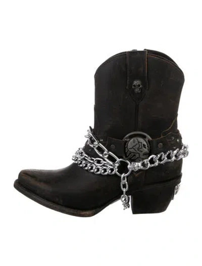 Pre-owned New Rock Leather Western Boots In Black