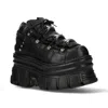 New Rock M-106-c178 Black Tower Gothic Punk Chunky Ankle Boots In Black