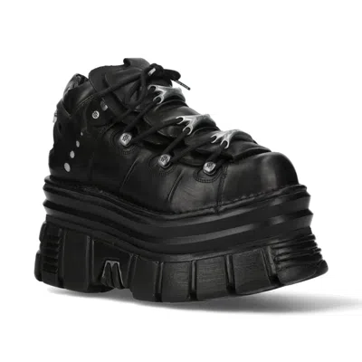 New Rock M-106-c178 Black Tower Gothic Punk Chunky Ankle Boots