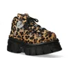 New Rock M-106-c192 Leopard Brown Leather Gothic Ankle Boots In Multi
