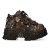 New Rock M-106-c194 Brown Flame Leather Gothic Ankle Platform Boots