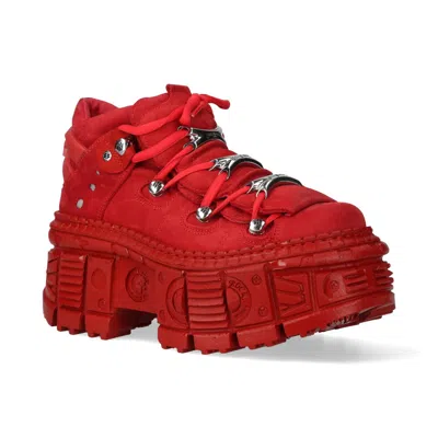 New Rock M-106wall-c13 Metallic Red Leather Gothic Ankle Boots
