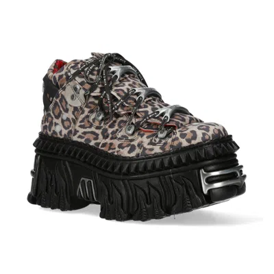 New Rock M-106wall-c56 Leopard Print Leather Gothic Platform Ankle Boots In Multi