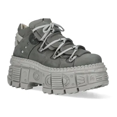 New Rock M-106wall-c63 Grey Leather Urban Gothic Ankle Boots