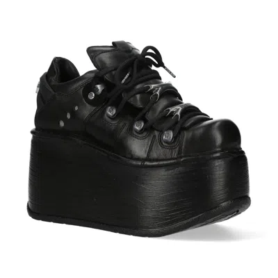 New Rock M-120n-c96 Black Leather Gothic Chunky Platform Ankle Boots