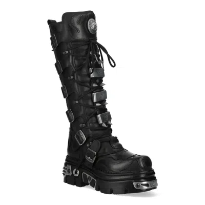 New Rock M-161-c10 Knee High Black Leather Spiked Gothic Boots