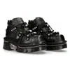 New Rock M-215-s6 Metallic Leather Goth Boots In Black