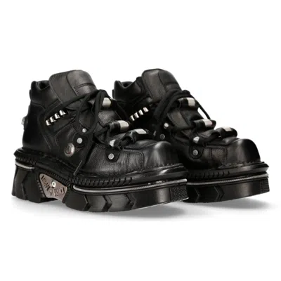 New Rock M-215-s6 Metallic Leather Goth Boots In Black