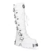 New Rock M-272-c69 Knee High White Leather Gothic Boots