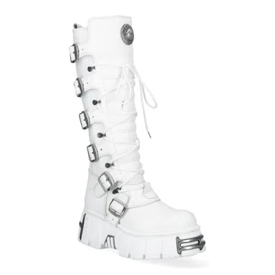 New Rock M-272-c69 Knee High White Leather Gothic Boots