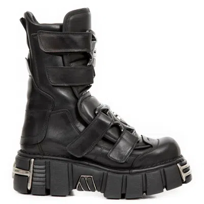 New Rock M-422-s1 Metallic Platform Boots In Black