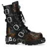 New Rock M-591-c62 Mid-calf High Black Flame Leather Metallic Gothic Boots