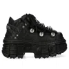 New Rock M-m-overz106b-c1 Metallic Chunky Black Leather Gothic Ankle Boots