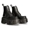 New Rock M-mili084n-s5 Leather Platform Boots In Black