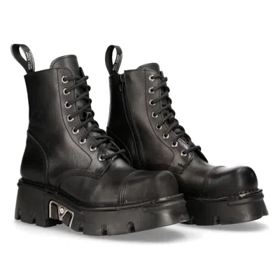 New Rock M-newmili083-s19 Combat Boots Leather In Black