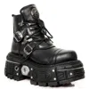New Rock M-tank007-s1 Black Leather Gothic Combat Platform Ankle Boots In Black