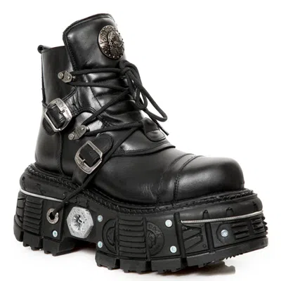 New Rock M-tank007-s1 Black Leather Gothic Combat Platform Ankle Boots