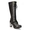 New Rock M-tr005-s1 Ladies Knee High Black Gothic High-heeled Boots In Black