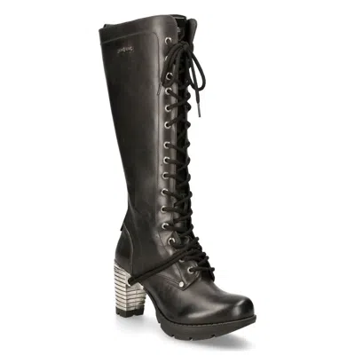 New Rock M-tr005-s1 Ladies Knee High Black Gothic High-heeled Boots