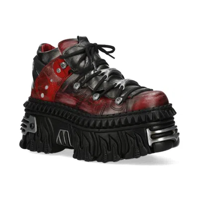 New Rock M-wall106n-c17 Red Silver Leather Gothic Urban Rock Ankle Boots In Multi