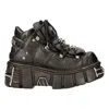 New Rock M106-s1 Metallic Leather Gothic Boots In Black