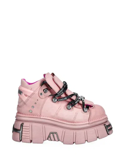 New Rock M-106-cev164 Platform Lace-up Ankle Boots In Pink