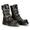 New Rock M.727.s1 Leather Skull Flame Reactor Boots In Black