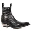New Rock M.7950-s1 Ankle Boots Western Goth Skull Stud In Black