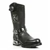 New Rock Men's Black Leather Gothic Cowboy Boots- Mr030-s1 In Black