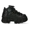New Rock 106n-s52 Tower Shoes Metallic Black Leather Biker Punk Gothic Boots In Black
