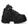 New Rock Metallic Ankle Black Leather Boots-wall285-s2 In Black